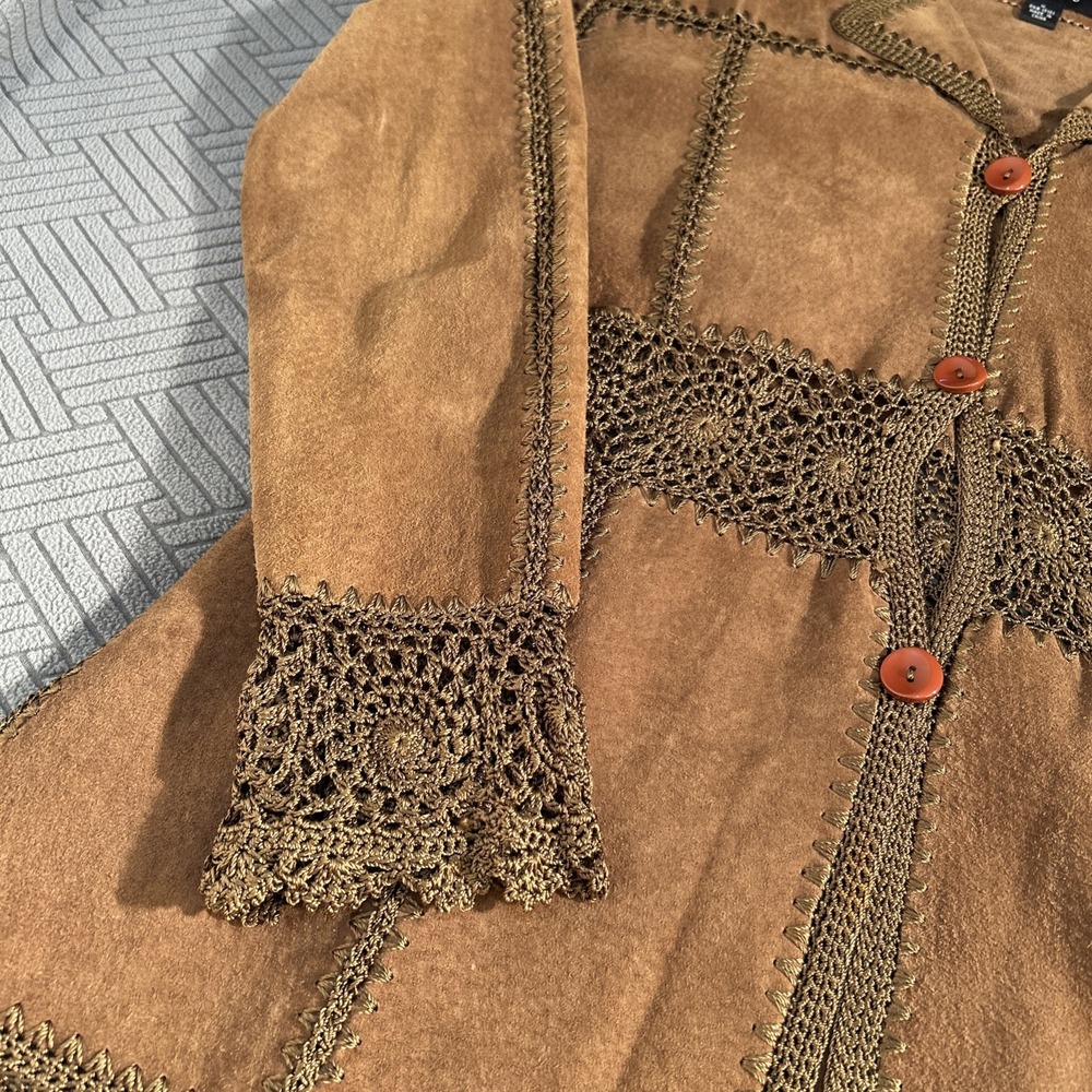 RARE Vintage 70s Style Static Genuine Suede & Crochet Patchwork Jacket, Size M